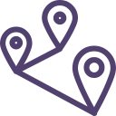 Three points being linked by a set of paths icon